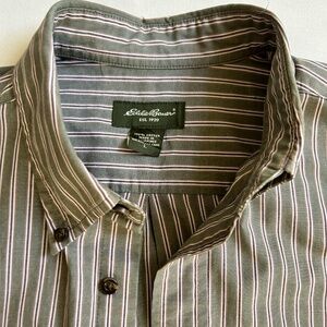 Eddie Bauer Striped Button-Down Shirt, Size Large, Sage Green